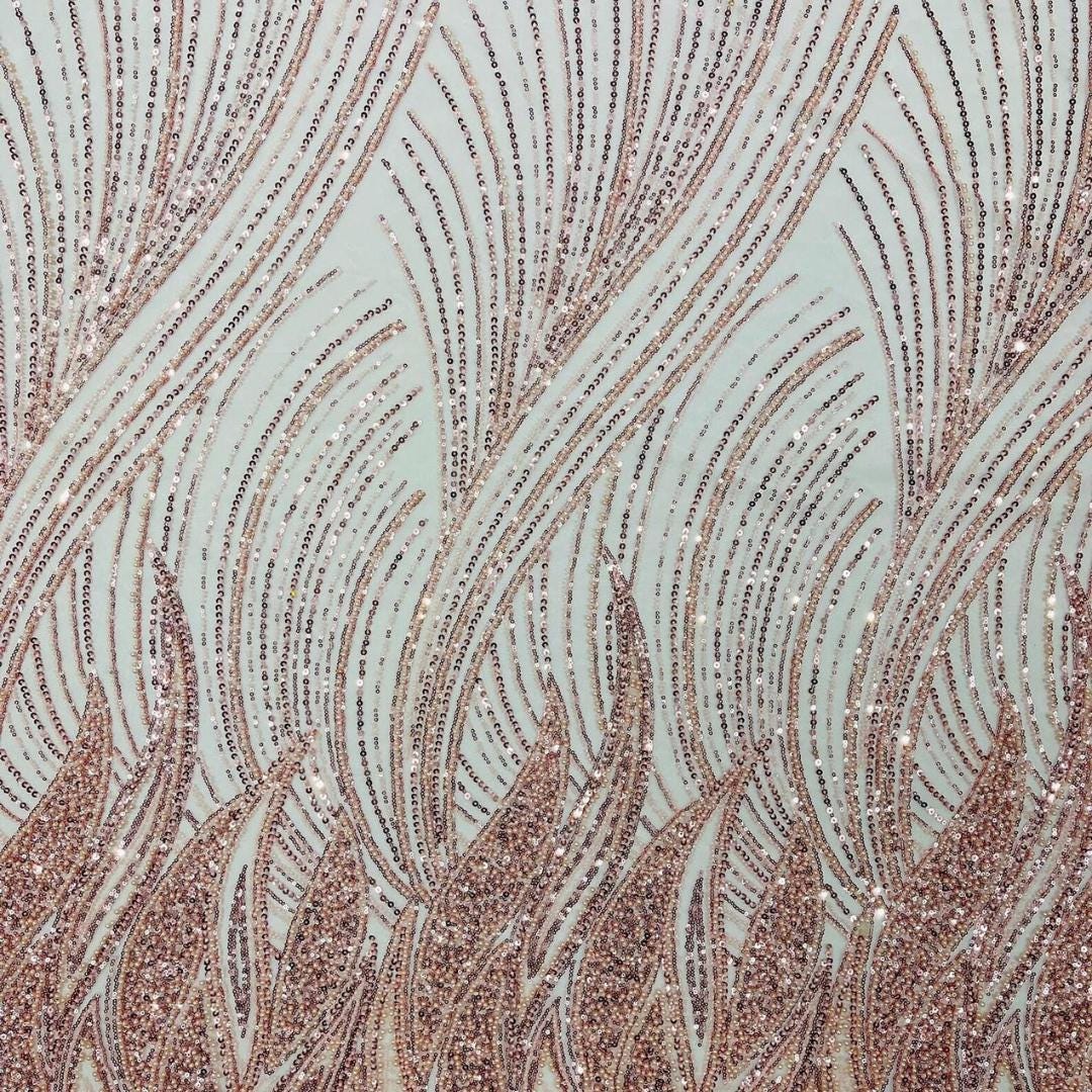 Luxury Lace - PINK - Beaded Design with Embroidered Sequins and Beads On a Mesh Lace Fabric for Prom Dress By The Yard