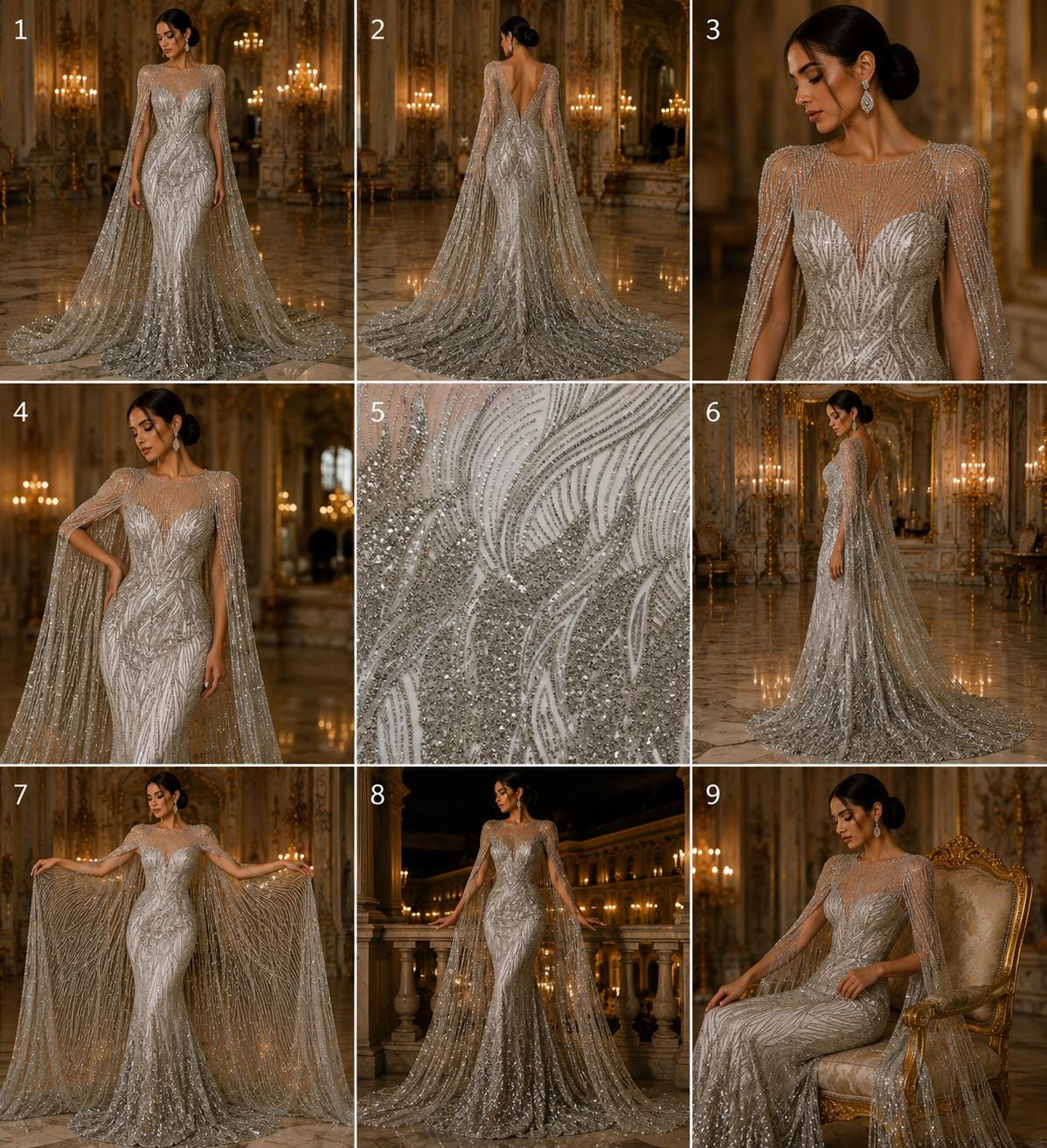 Luxury Lace - SILVER - Beaded Design with Embroidered Sequins and Beads On a Mesh Lace Fabric for Prom Dress By The Yard