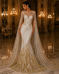 Luxury Lace - GOLD - Beaded Design with Embroidered Sequins and Beads On a Mesh Lace Fabric for Prom Dress By The Yard