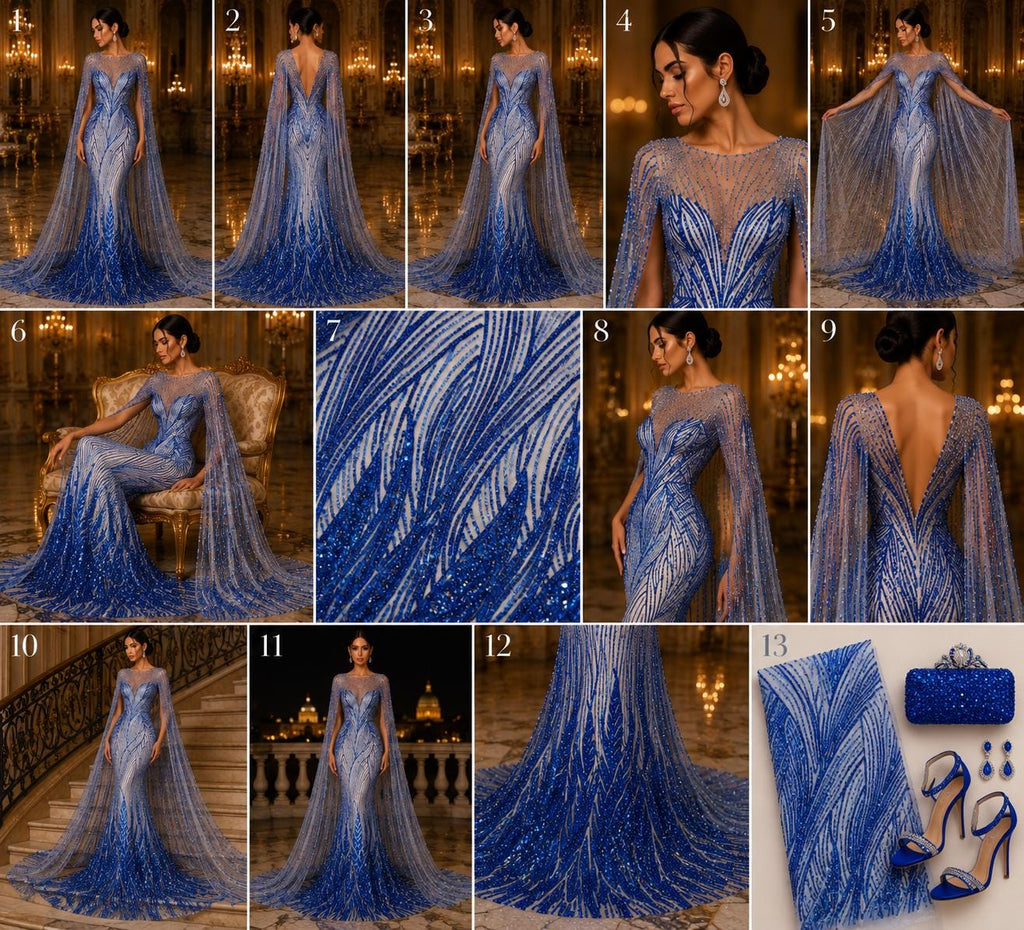Luxury Lace - ROYAL - Beaded Design with Embroidered Sequins and Beads On a Mesh Lace Fabric for Prom Dress By The Yard