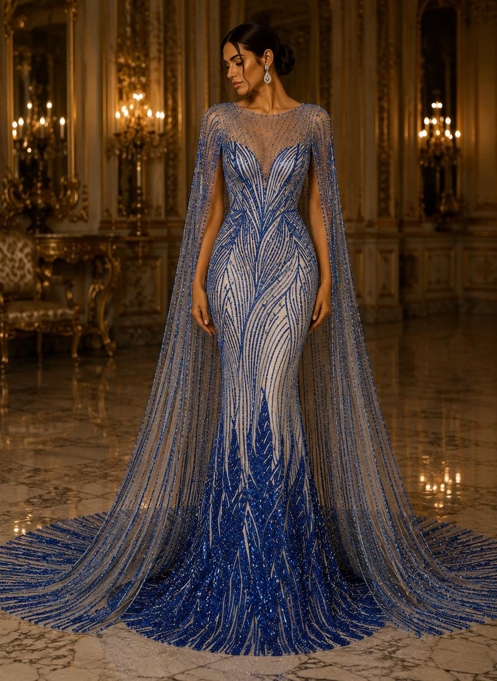 Luxury Lace - ROYAL - Beaded Design with Embroidered Sequins and Beads On a Mesh Lace Fabric for Prom Dress By The Yard
