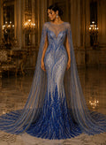 Luxury Lace - ROYAL - Beaded Design with Embroidered Sequins and Beads On a Mesh Lace Fabric for Prom Dress By The Yard