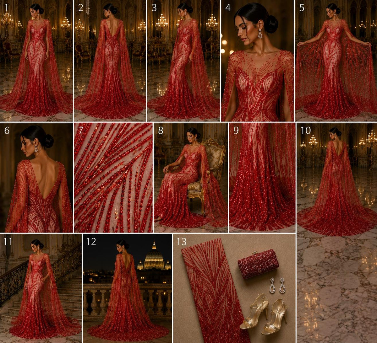 Luxury Lace - RED - Beaded Design with Embroidered Sequins and Beads On a Mesh Lace Fabric for Prom Dress By The Yard