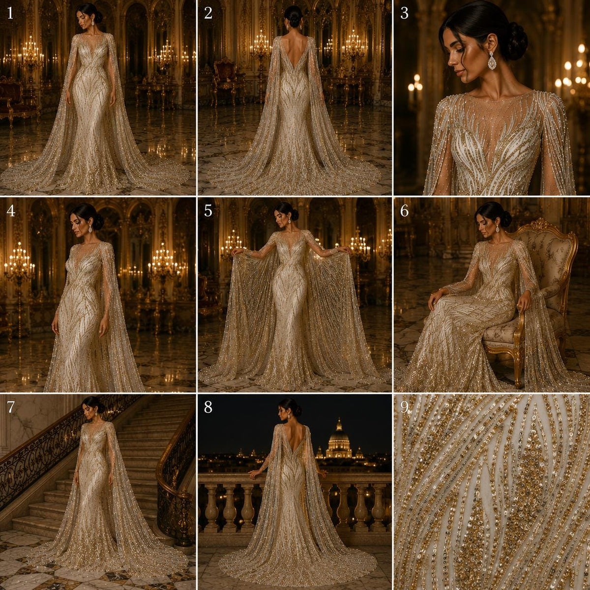 Luxury Lace - CHAMPAGNE - Beaded Design with Embroidered Sequins and Beads On a Mesh Lace Fabric for Prom Dress By The Yard