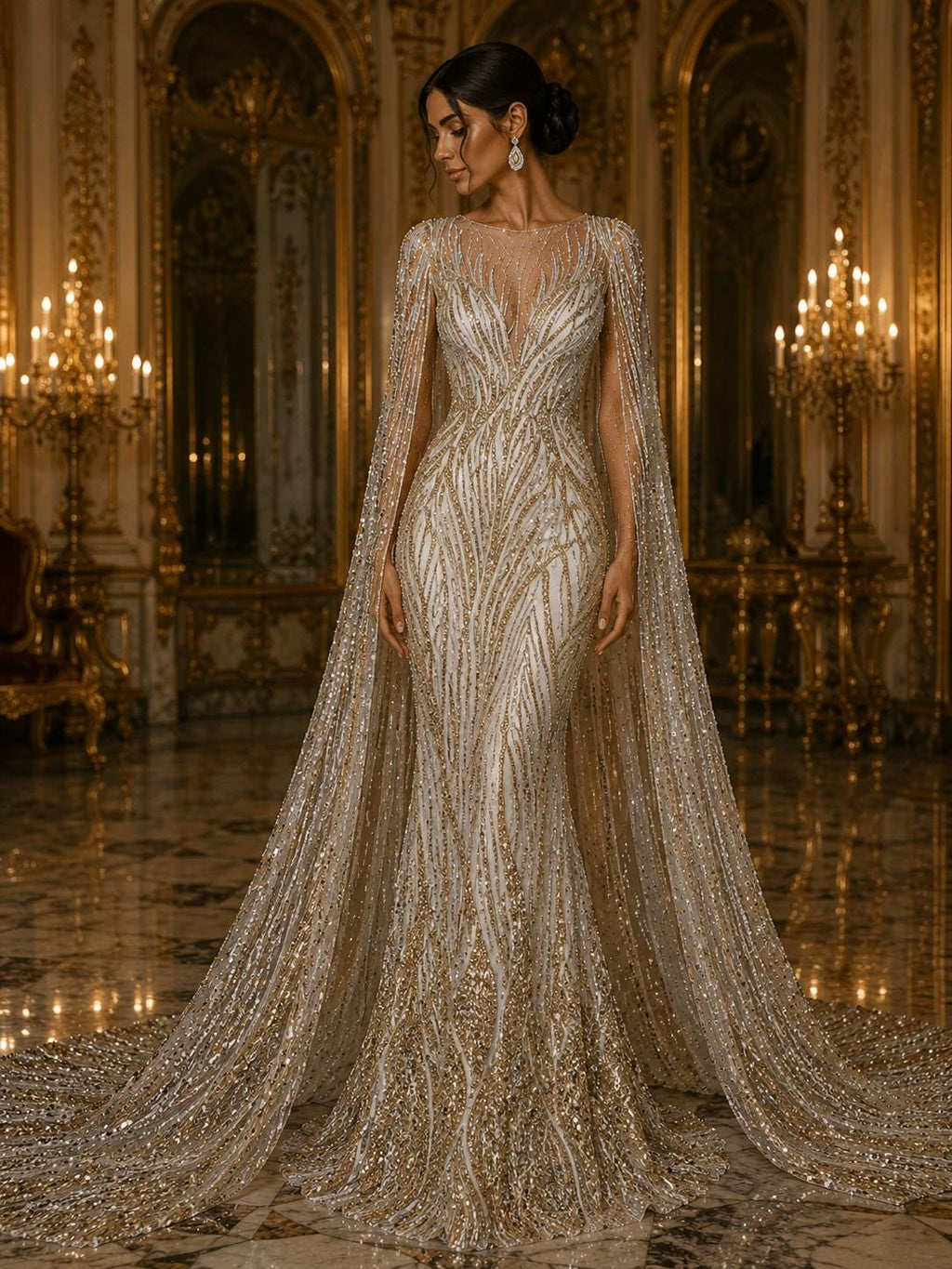 Luxury Lace - CHAMPAGNE - Beaded Design with Embroidered Sequins and Beads On a Mesh Lace Fabric for Prom Dress By The Yard