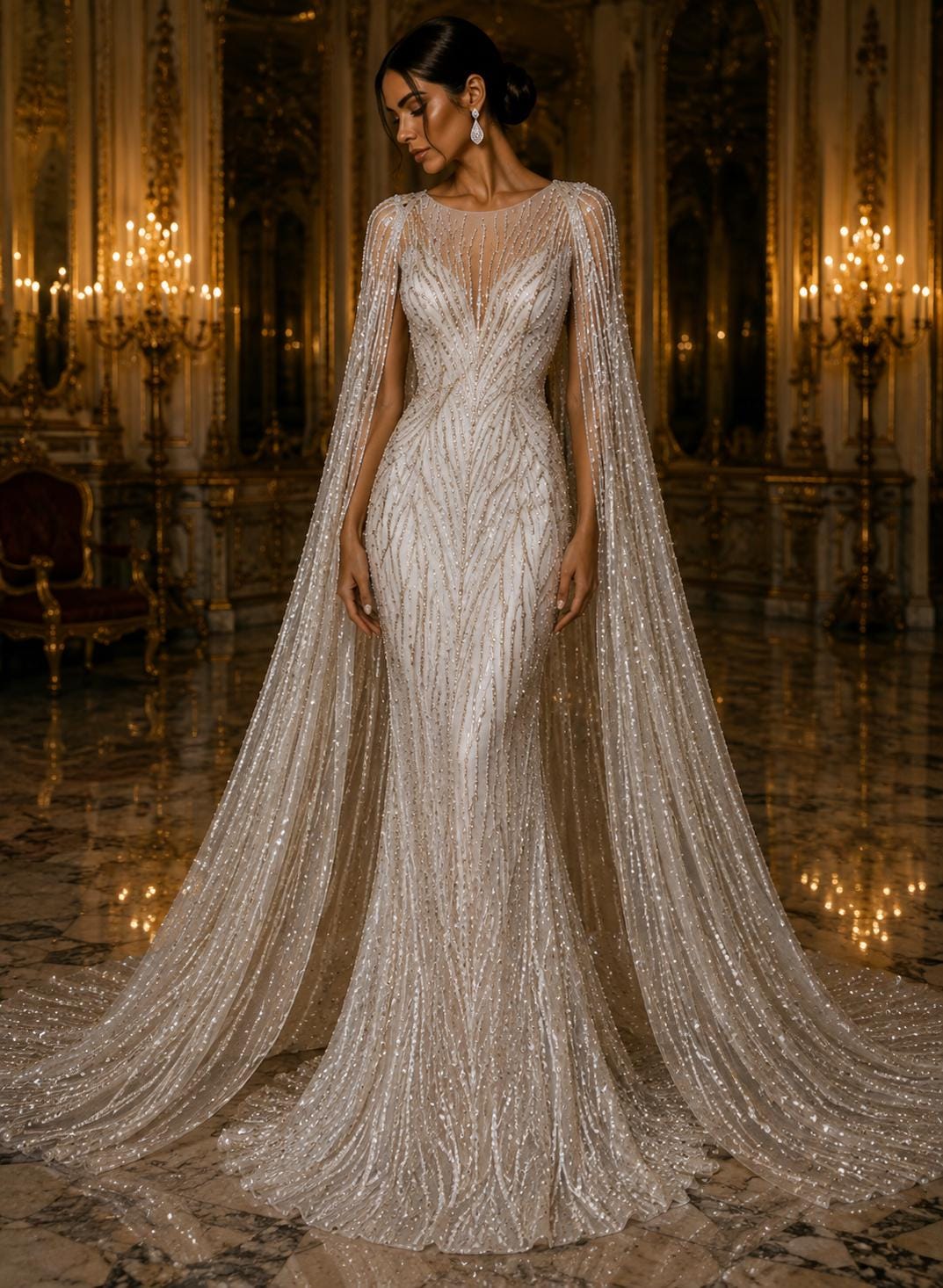 Luxury Lace - IVORY - Beaded Design with Embroidered Sequins and Beads On a Mesh Lace Fabric for Prom Dress By The Yard