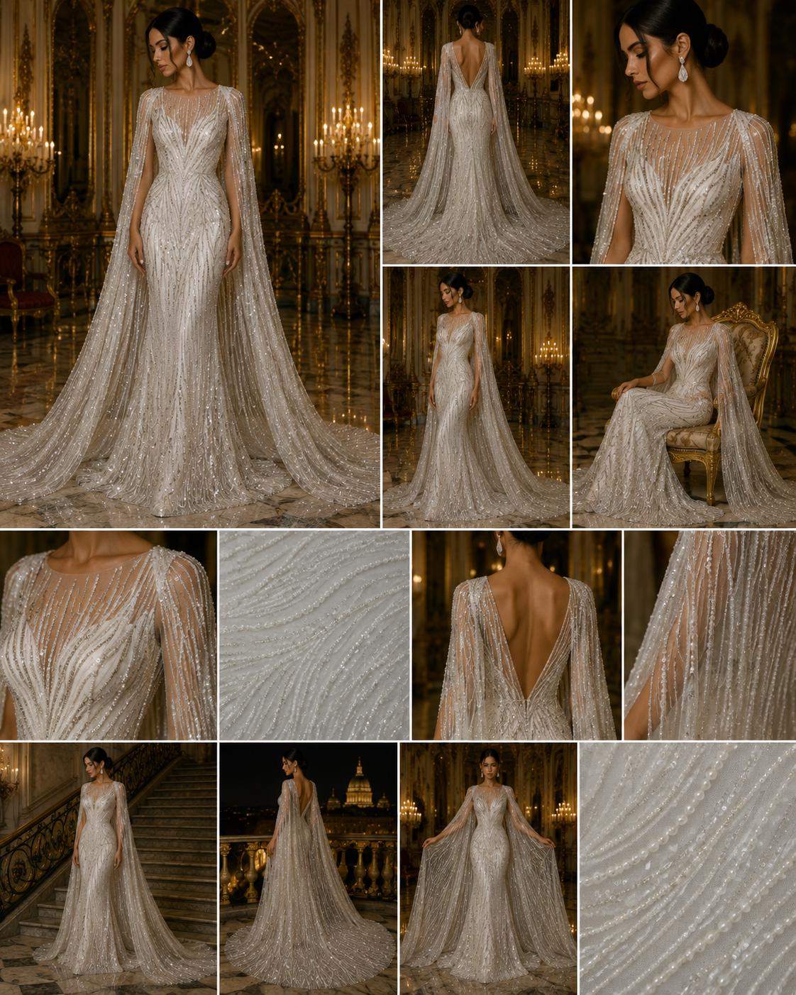 Luxury Lace - IVORY - Beaded Design with Embroidered Sequins and Beads On a Mesh Lace Fabric for Prom Dress By The Yard