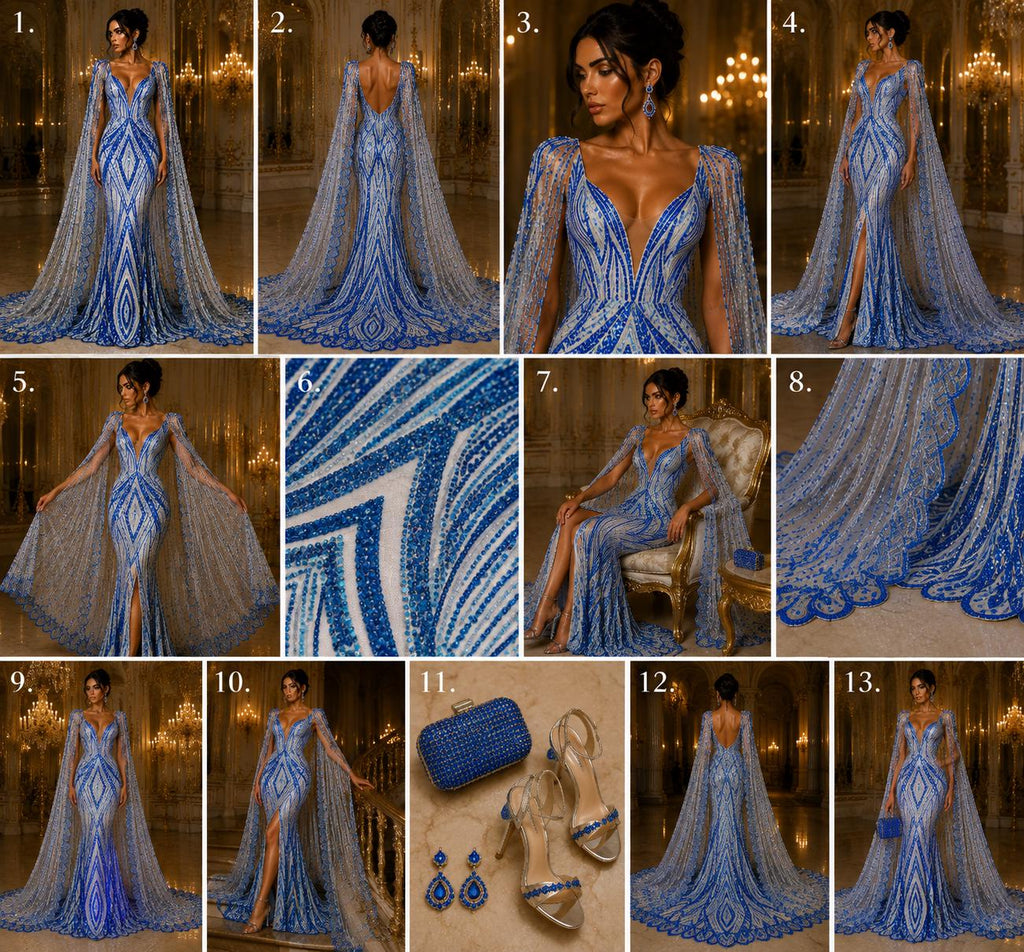 TURQUOISE - Geometric Luxury Lace  - Beaded Design with Embroidered Sequins and Beads On a Mesh Lace Fabric for Prom Dress By The Yard