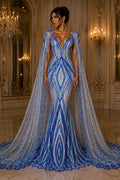 TURQUOISE - Geometric Luxury Lace  - Beaded Design with Embroidered Sequins and Beads On a Mesh Lace Fabric for Prom Dress By The Yard