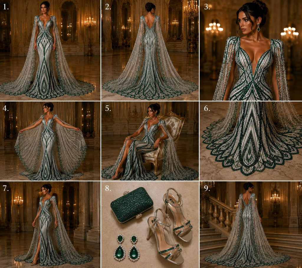 HUNTER - Geometric Luxury Lace  - Beaded Design with Embroidered Sequins and Beads On a Mesh Lace Fabric for Prom Dress By The Yard