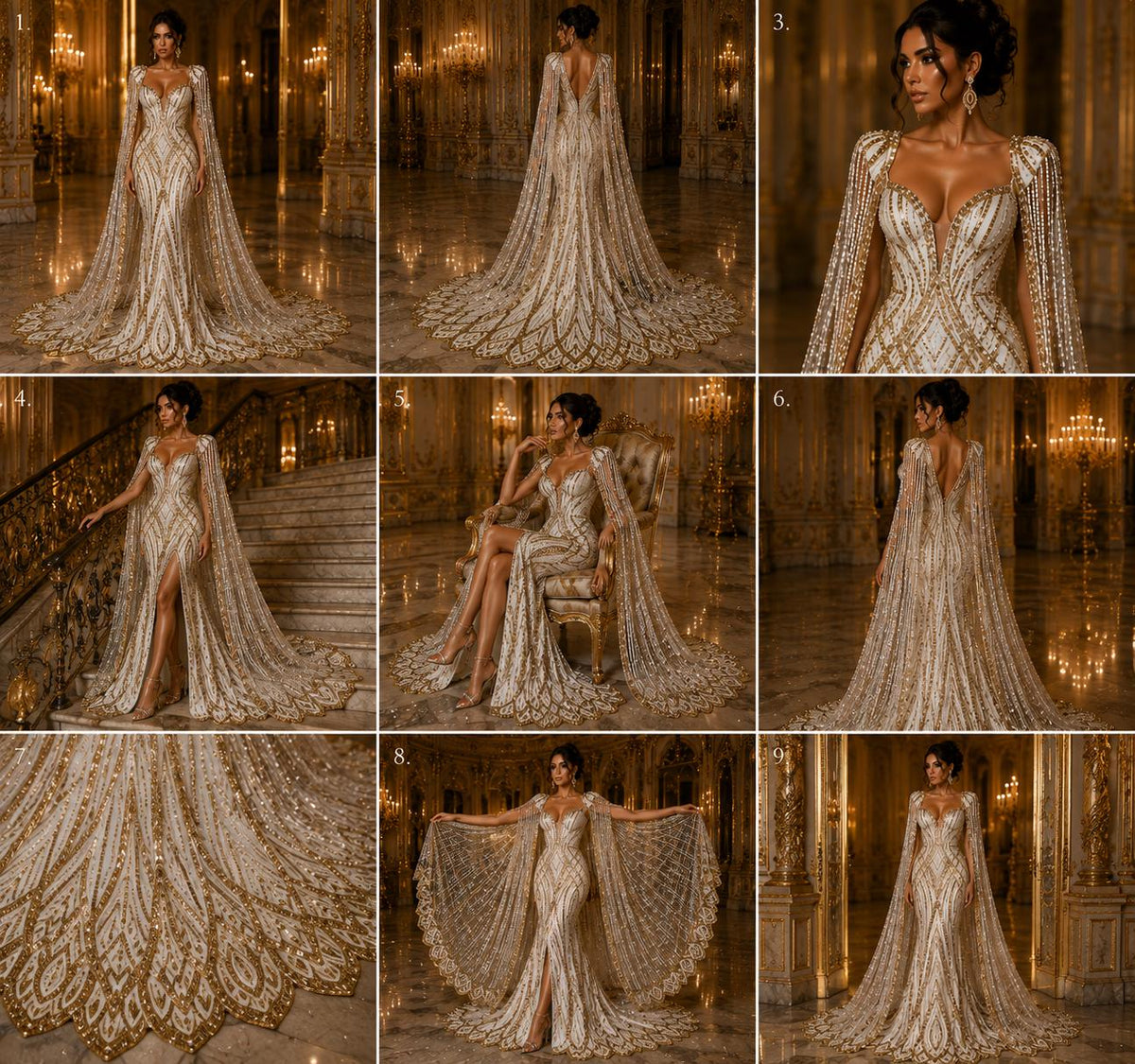 CHAMPAGNE - Geometric Luxury Lace  - Beaded Design with Embroidered Sequins and Beads On a Mesh Lace Fabric for Prom Dress By The Yard