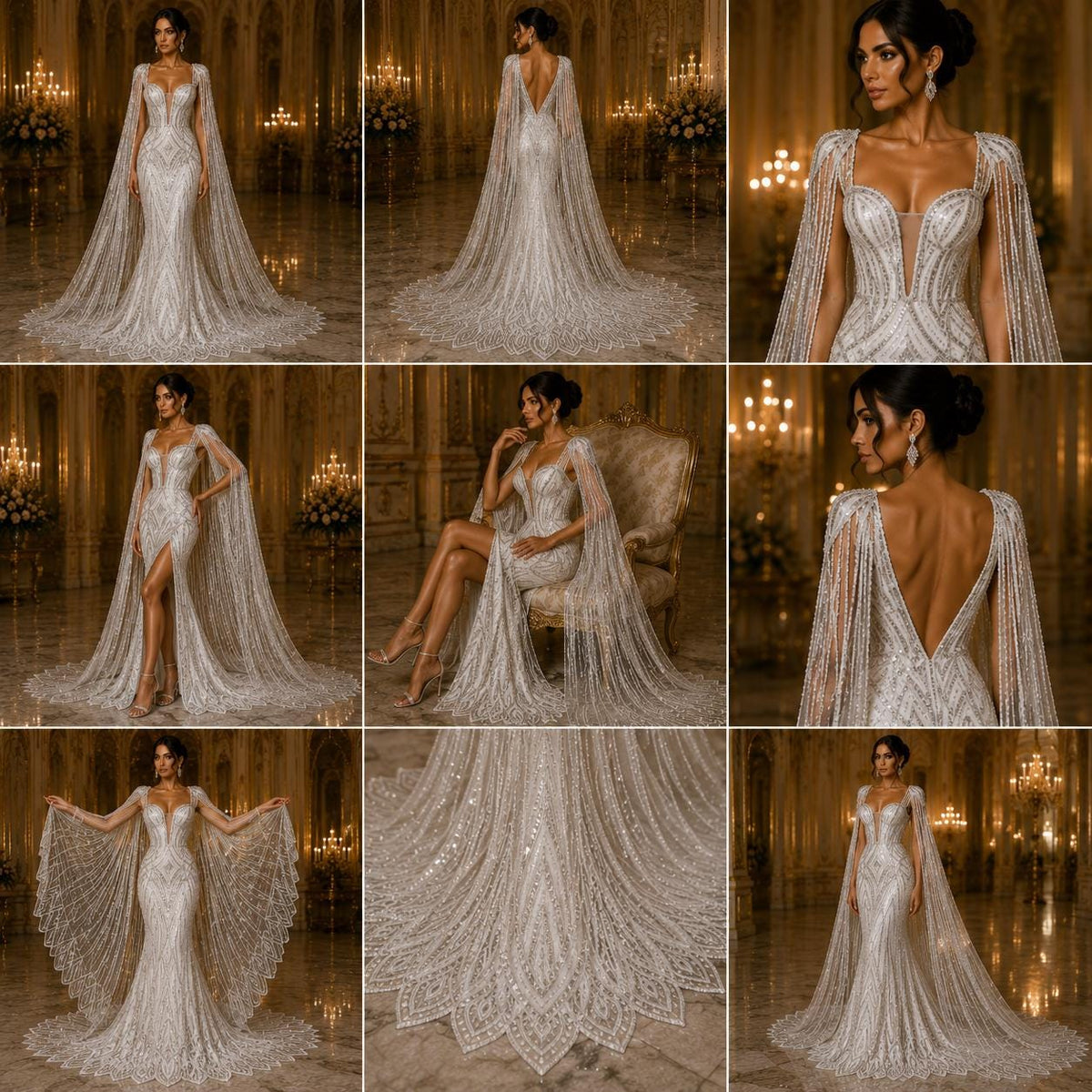 WHITE - Geometric Luxury Lace  - Beaded Design with Embroidered Sequins and Beads On a Mesh Lace Fabric for Prom Dress By The Yard