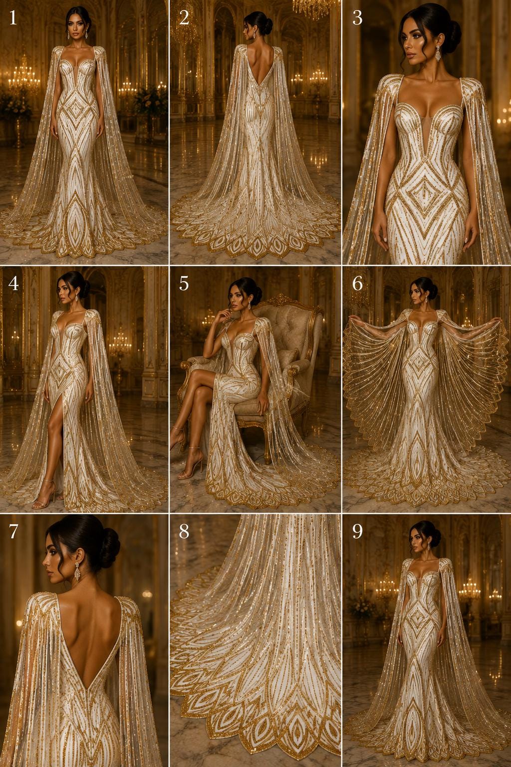 GOLD - Geometric Luxury Lace  - Beaded Design with Embroidered Sequins and Beads On a Mesh Lace Fabric for Prom Dress By The Yard