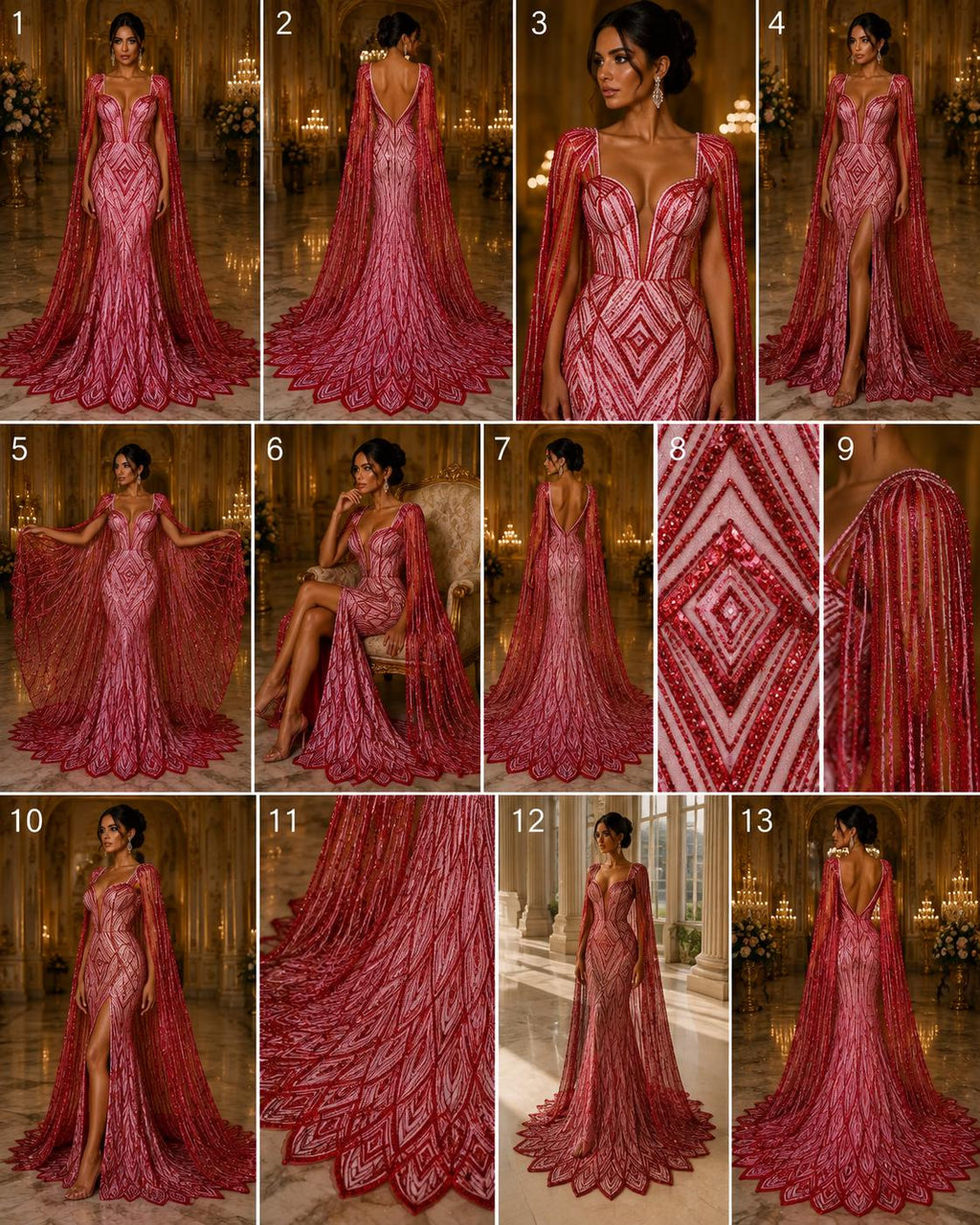 FUCHSIA - Geometric Luxury Lace  - Beaded Design with Embroidered Sequins and Beads On a Mesh Lace Fabric for Prom Dress By The Yard