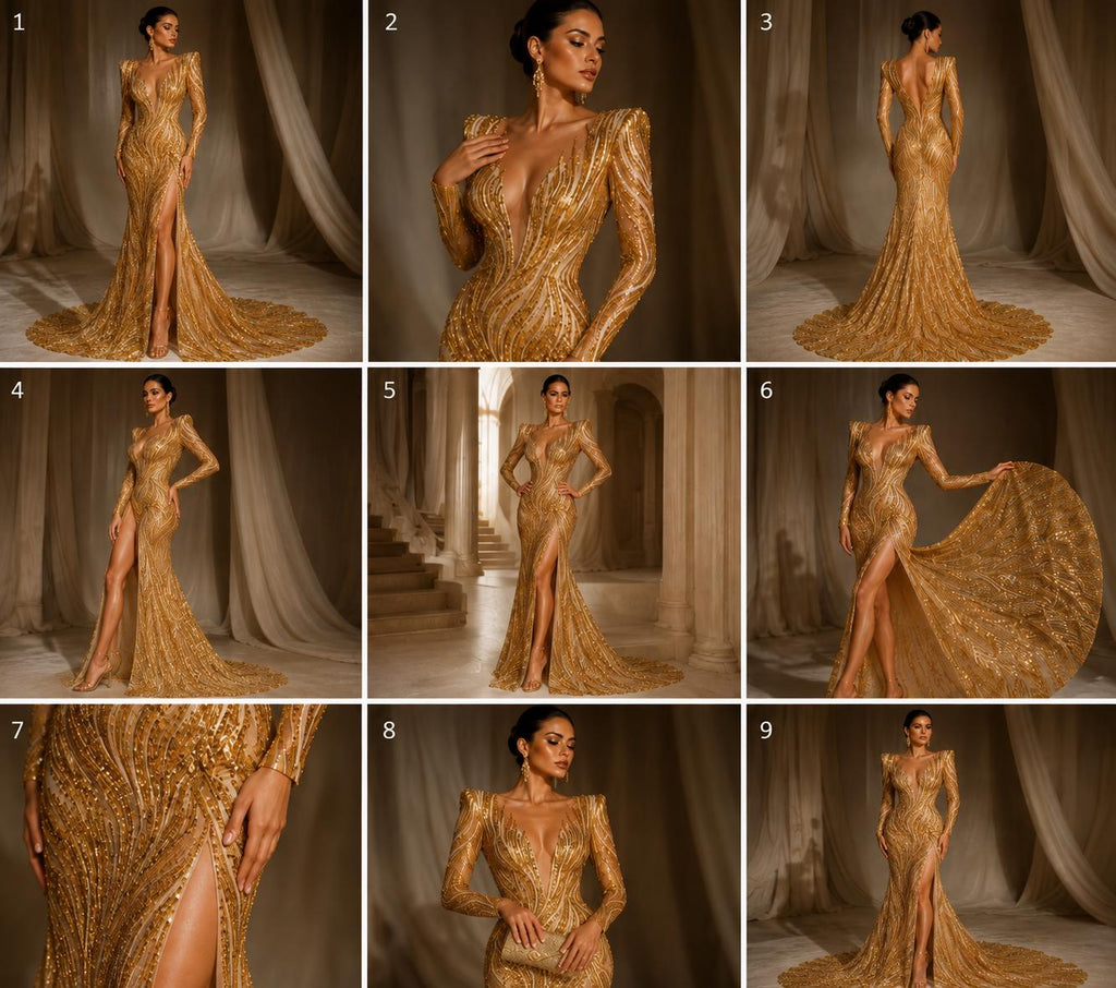 Luxury Lace - Gold - Beaded Flame Design with Embroidered Sequins and Beads On a Mesh Lace Fabric for Prom Dress By The Yard