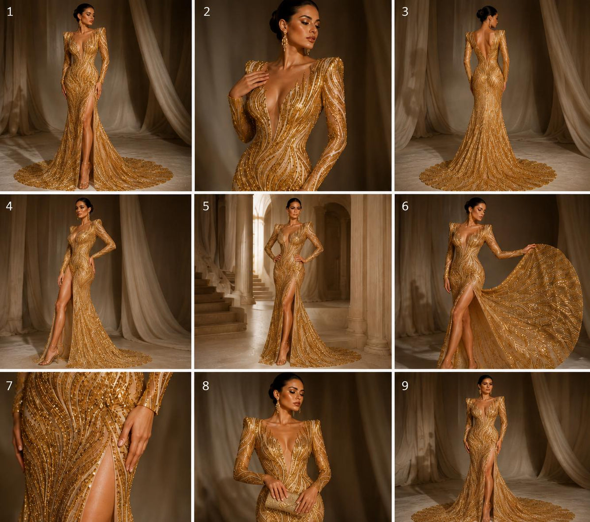 Luxury Lace - Gold - Beaded Flame Design with Embroidered Sequins and Beads On a Mesh Lace Fabric for Prom Dress By The Yard