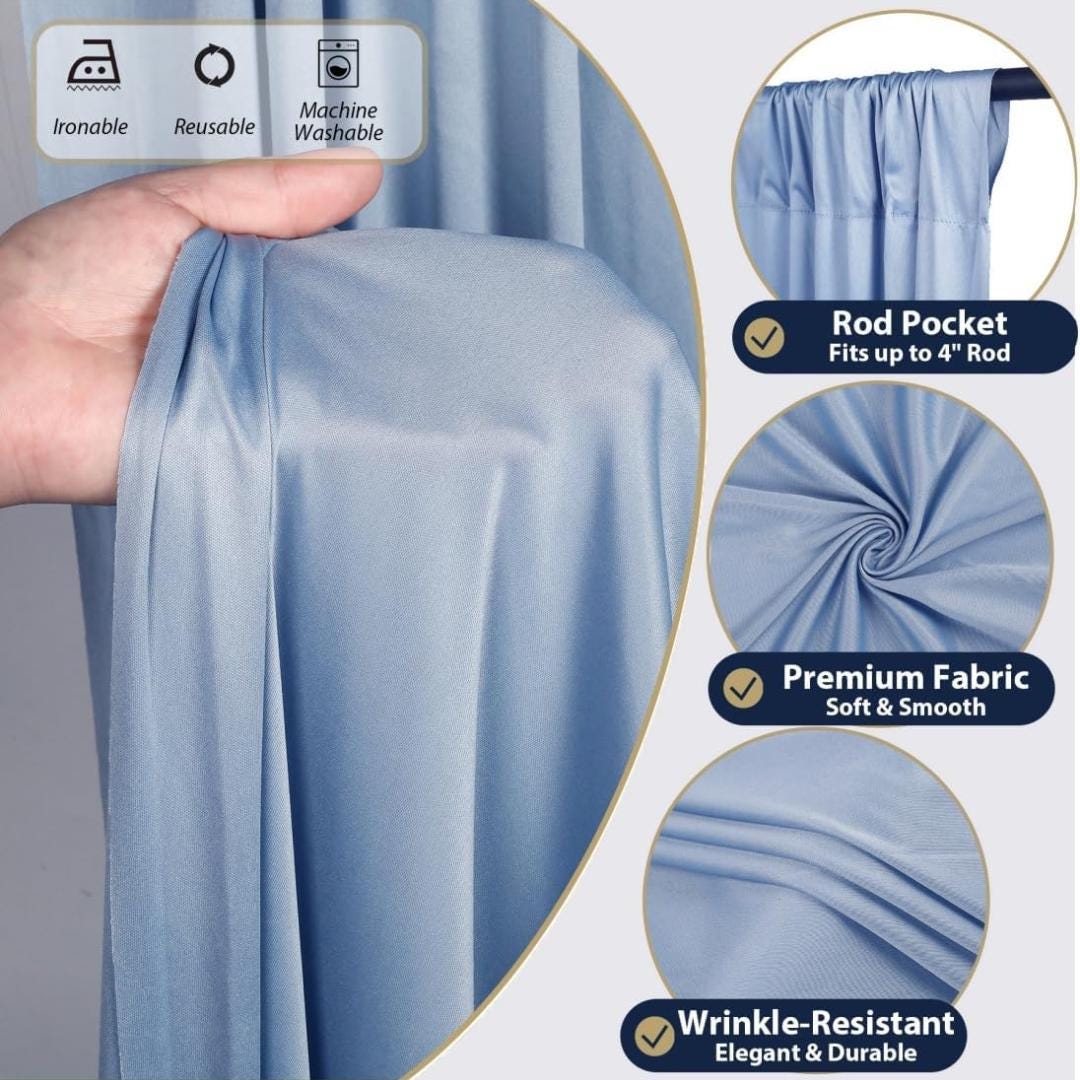50Ft x 12Ft - DUSTY BLUE - Wrinkle Free Backdrop Curtains for Parties  - 10 Panels 5x12ft Interlock Backdrop for Weddings Birthday Curtains