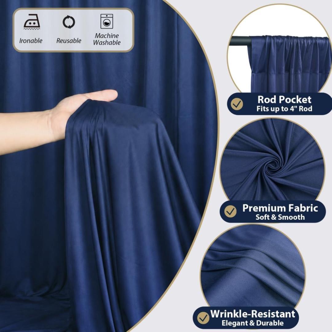 50Ft x 12Ft - NAVY BLUE - Wrinkle Free Backdrop Curtains for Parties  - 10 Panels 5x12ft Interlock Backdrop for Weddings Birthday Curtains