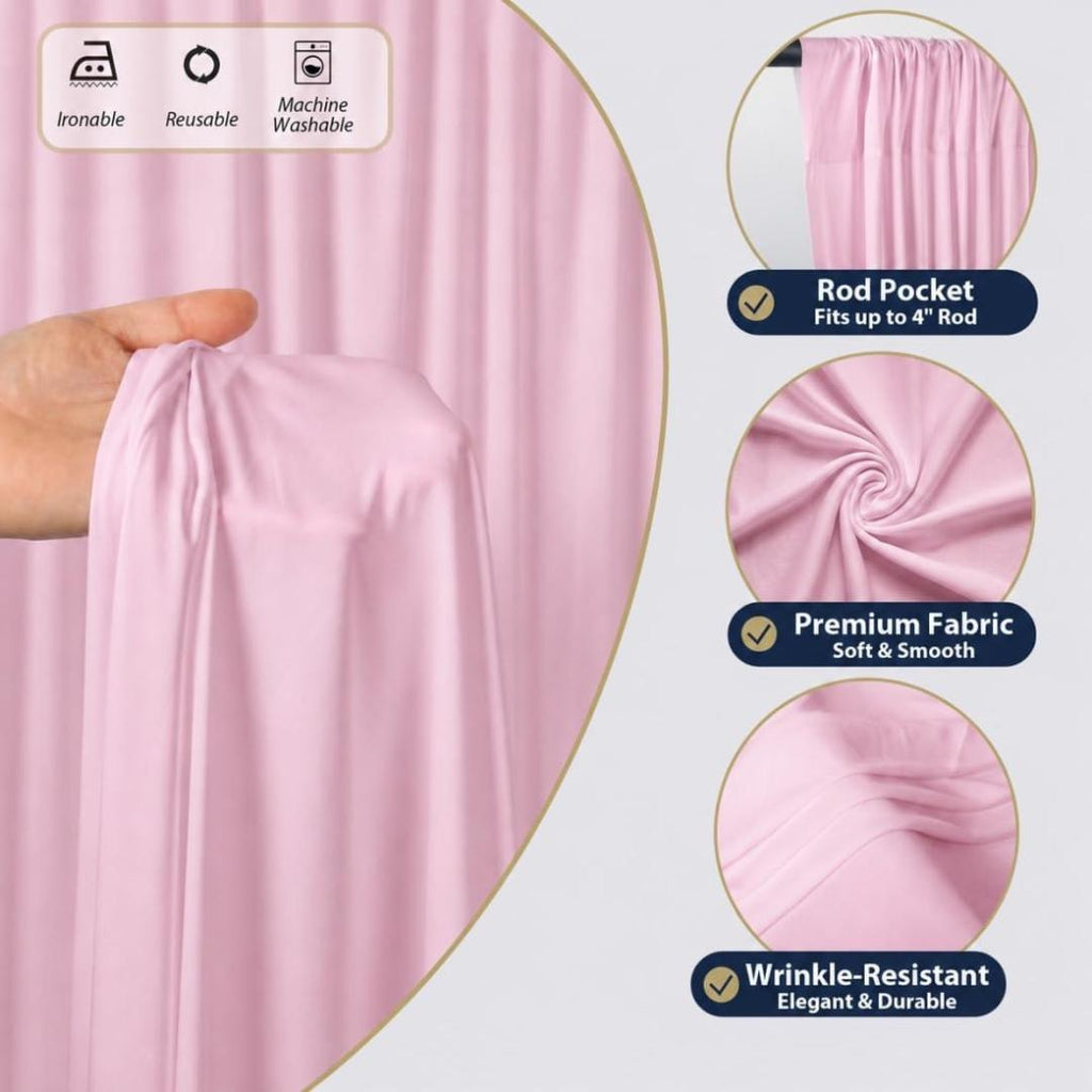 50Ft x 12Ft - PINK - Wrinkle Free Backdrop Curtains for Parties  - 10 Panels 5x12ft Interlock Backdrop for Weddings Birthday Curtains