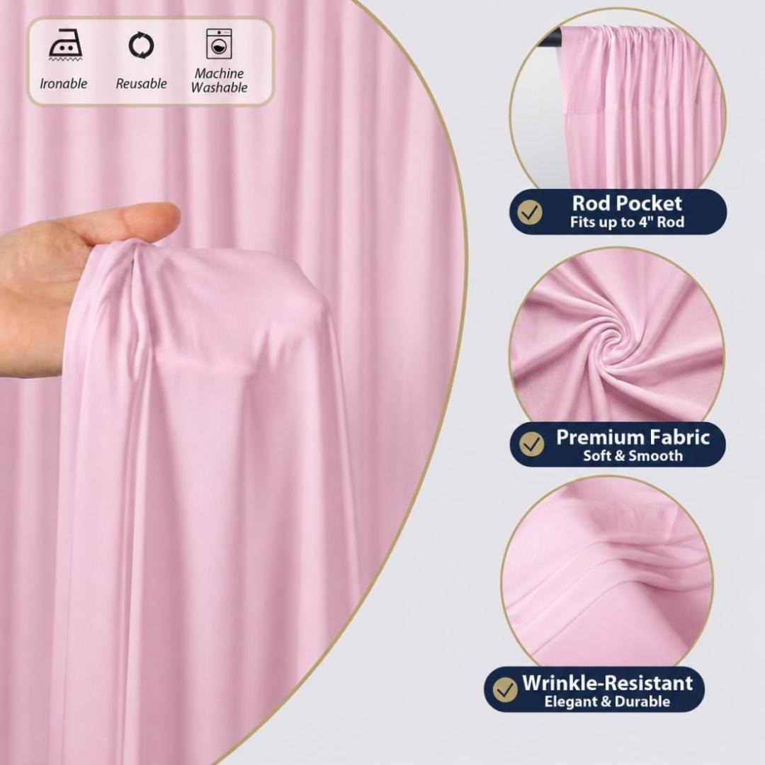 50Ft x 12Ft - PINK - Wrinkle Free Backdrop Curtains for Parties  - 10 Panels 5x12ft Interlock Backdrop for Weddings Birthday Curtains