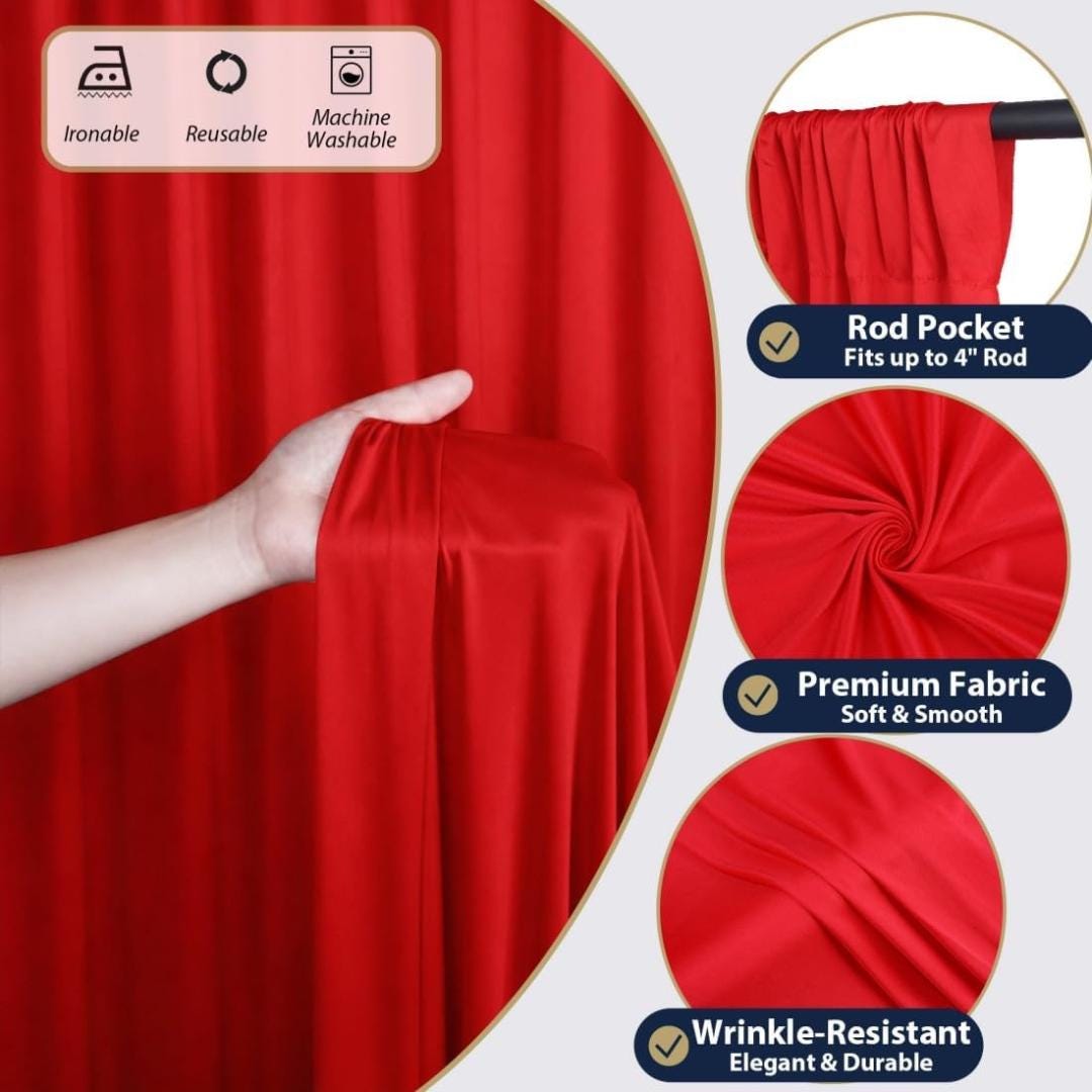 50Ft x 12Ft - RED - Wrinkle Free Backdrop Curtains for Parties  - 10 Panels 5x12ft Interlock Backdrop for Weddings Birthday Curtains