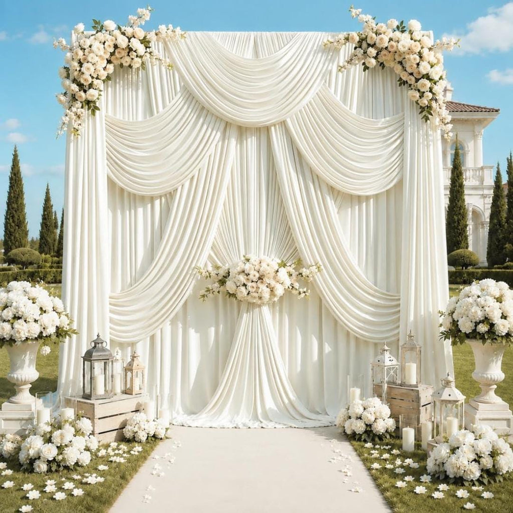 50Ft x 12Ft - IVORY - Wrinkle Free Backdrop Curtains for Parties  - 10 Panels 5x12ft Interlock Backdrop for Weddings Birthday Curtains