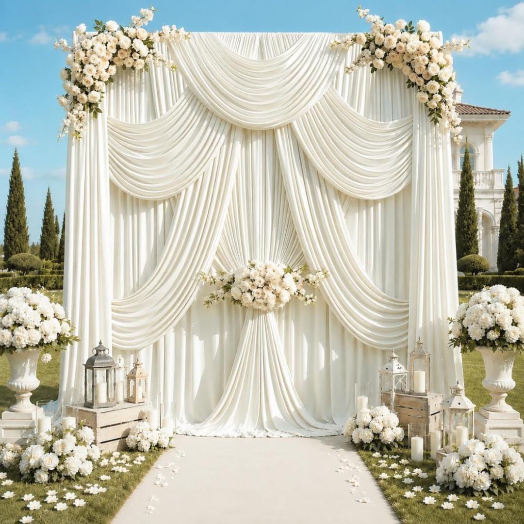 50Ft x 12Ft - IVORY - Wrinkle Free Backdrop Curtains for Parties  - 10 Panels 5x12ft Interlock Backdrop for Weddings Birthday Curtains