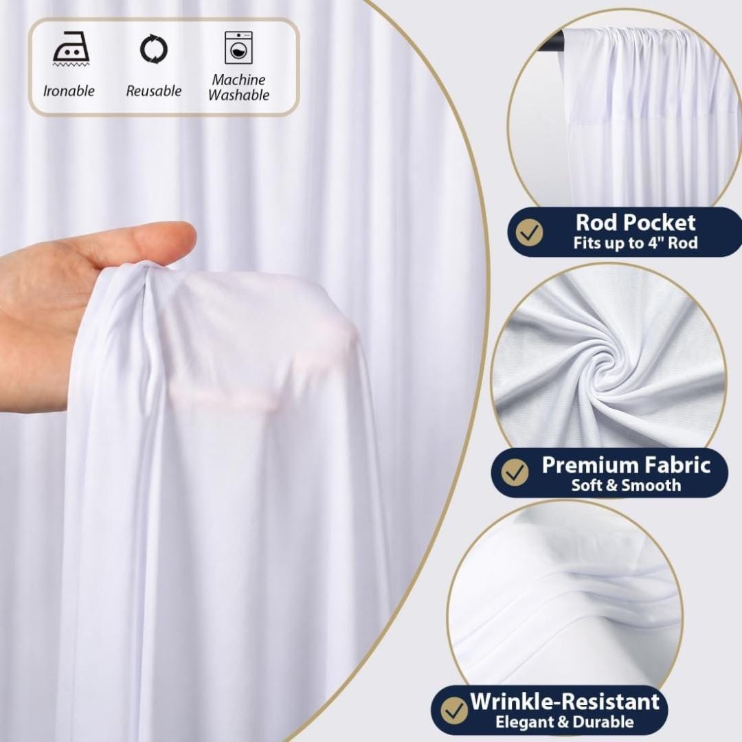 50Ft x 12Ft - WHITE - Wrinkle Free Backdrop Curtains for Parties  - 10 Panels 5x12ft Interlock Backdrop for Weddings Birthday Curtains