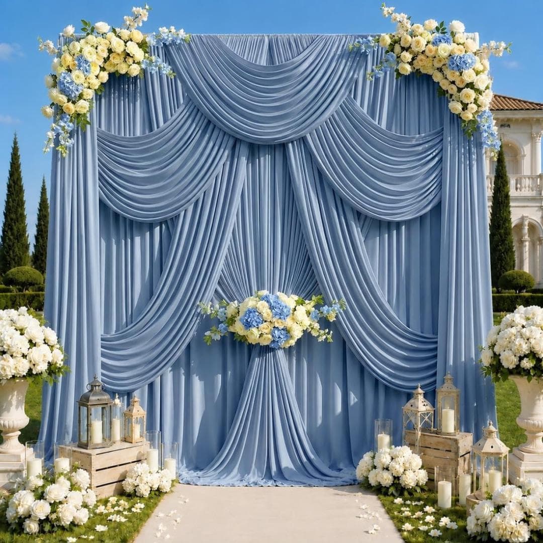 50Ft x 12Ft - DUSTY BLUE - Wrinkle Free Backdrop Curtains for Parties  - 10 Panels 5x12ft Interlock Backdrop for Weddings Birthday Curtains