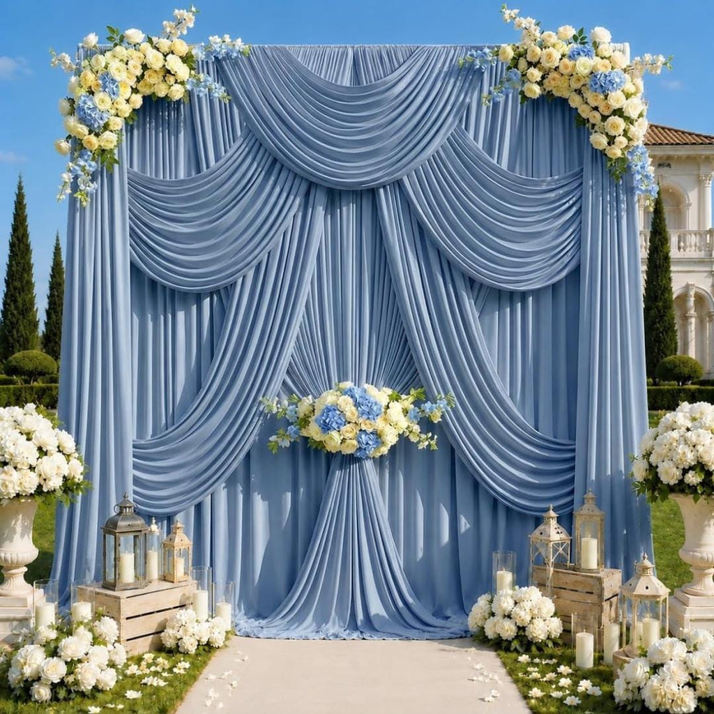 50Ft x 12Ft - DUSTY BLUE - Wrinkle Free Backdrop Curtains for Parties  - 10 Panels 5x12ft Interlock Backdrop for Weddings Birthday Curtains