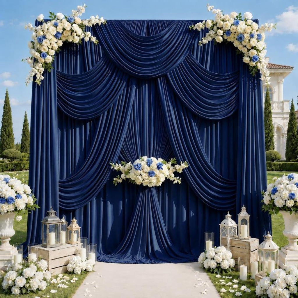 50Ft x 12Ft - NAVY BLUE - Wrinkle Free Backdrop Curtains for Parties  - 10 Panels 5x12ft Interlock Backdrop for Weddings Birthday Curtains