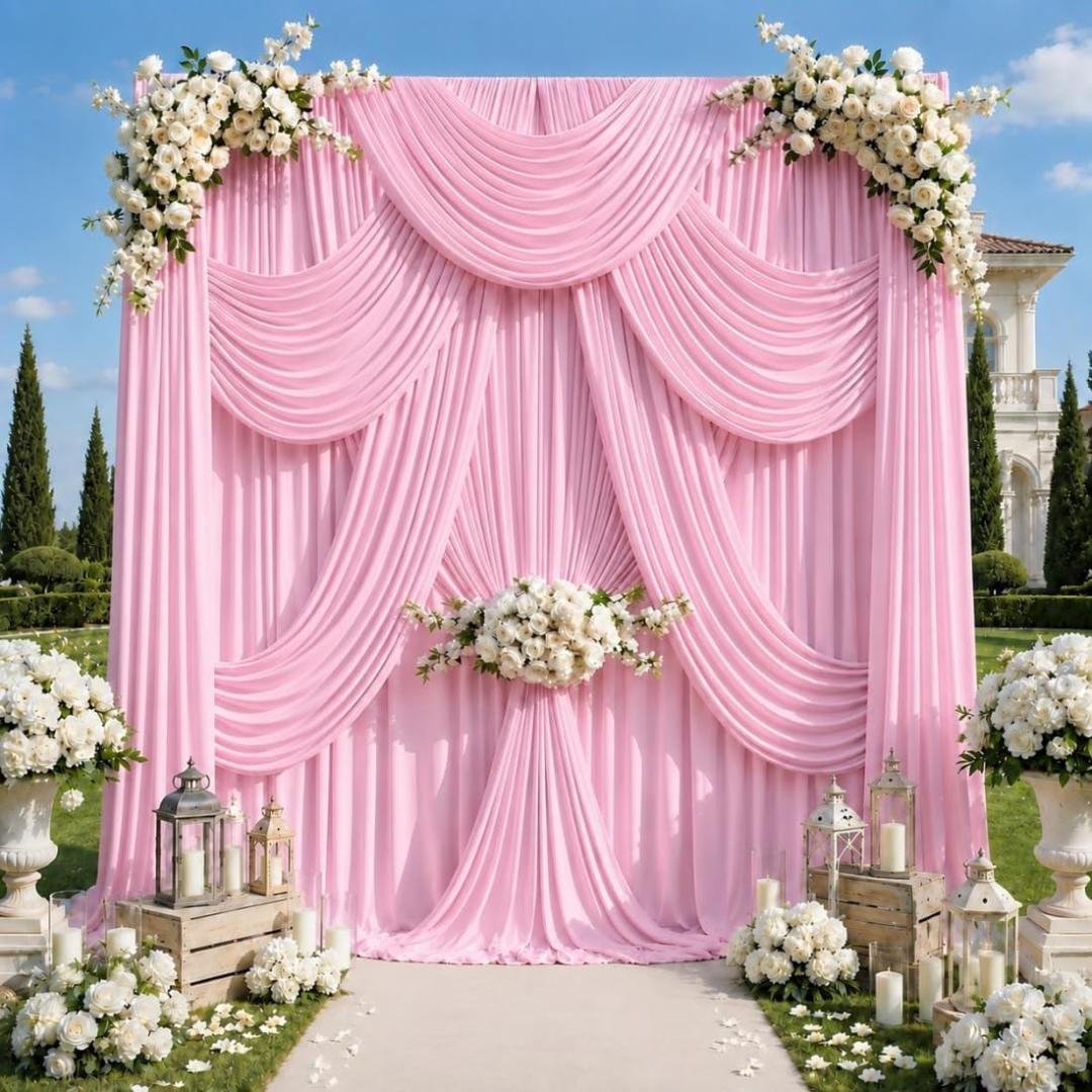 50Ft x 12Ft - PINK - Wrinkle Free Backdrop Curtains for Parties  - 10 Panels 5x12ft Interlock Backdrop for Weddings Birthday Curtains