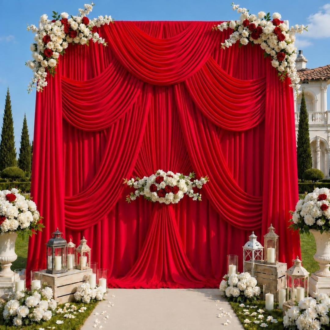 50Ft x 12Ft - RED - Wrinkle Free Backdrop Curtains for Parties  - 10 Panels 5x12ft Interlock Backdrop for Weddings Birthday Curtains