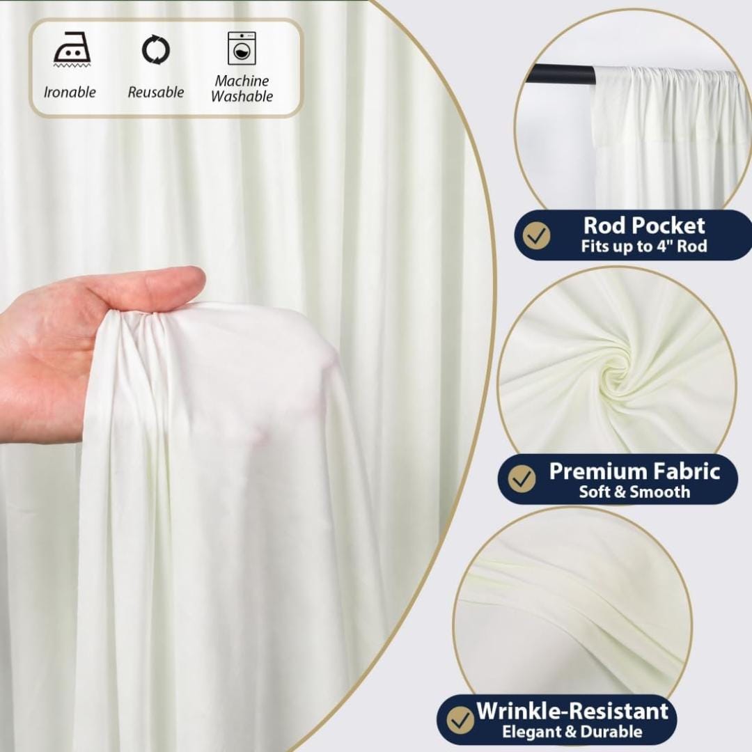 50Ft x 12Ft - IVORY - Wrinkle Free Backdrop Curtains for Parties  - 10 Panels 5x12ft Interlock Backdrop for Weddings Birthday Curtains
