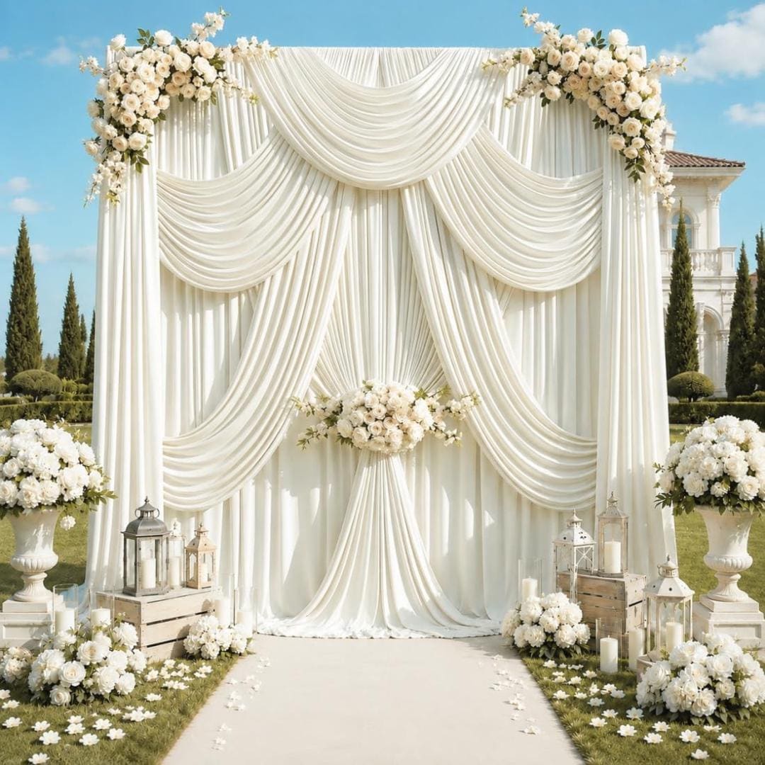 50Ft x 12Ft - IVORY - Wrinkle Free Backdrop Curtains for Parties  - 10 Panels 5x12ft Interlock Backdrop for Weddings Birthday Curtains