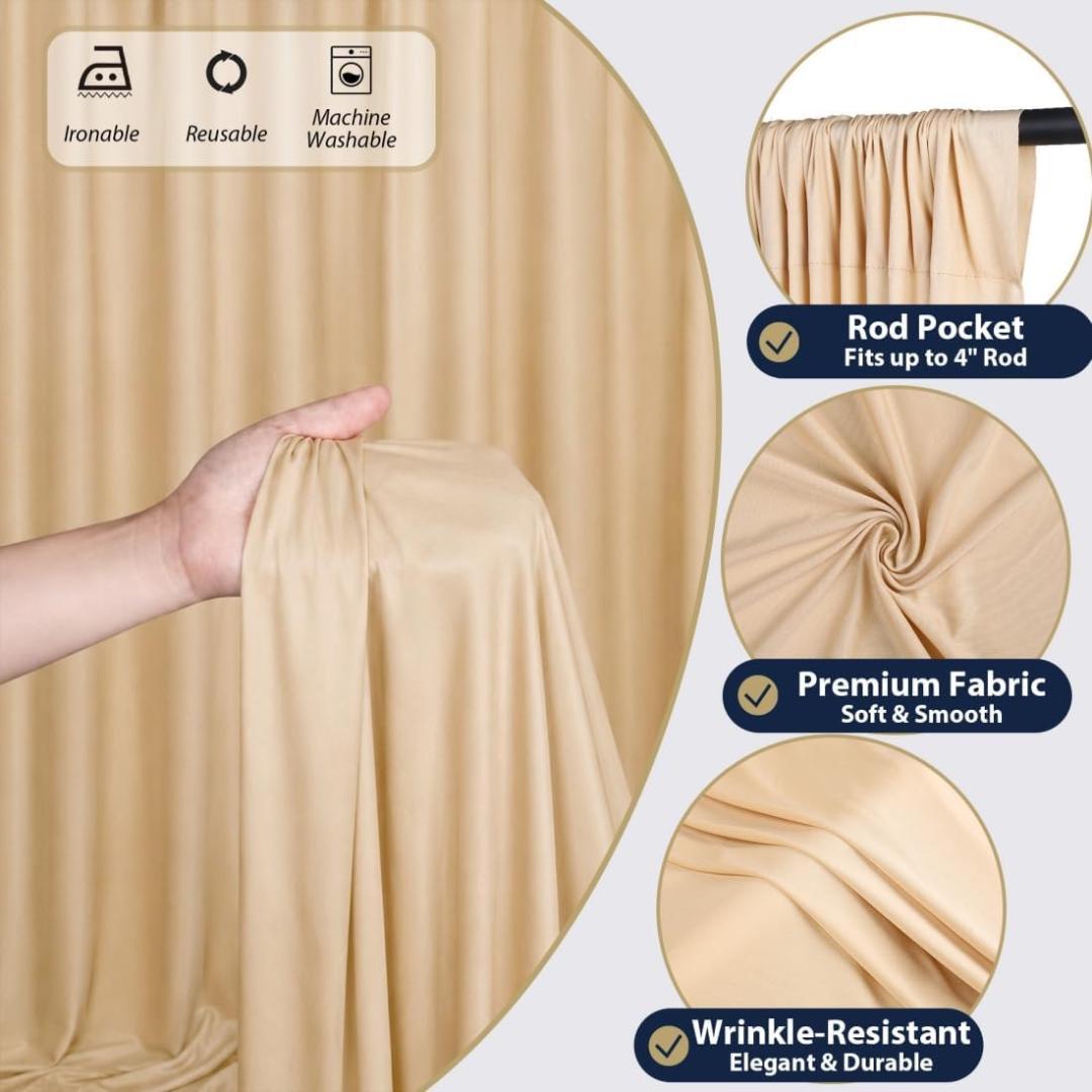 50Ft x 12Ft - CHAMPAGNE - Wrinkle Free Backdrop Curtains for Parties  - 10 Panels 5x12ft Interlock Backdrop for Weddings Birthday Curtains