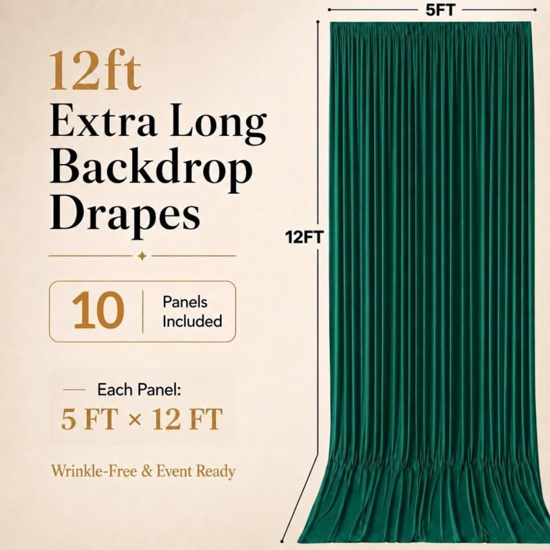 50Ft x 12Ft - HUNTER - Wrinkle Free Backdrop Curtains for Parties  - 10 Panels 5x12ft Interlock Backdrop for Weddings Birthday Curtains