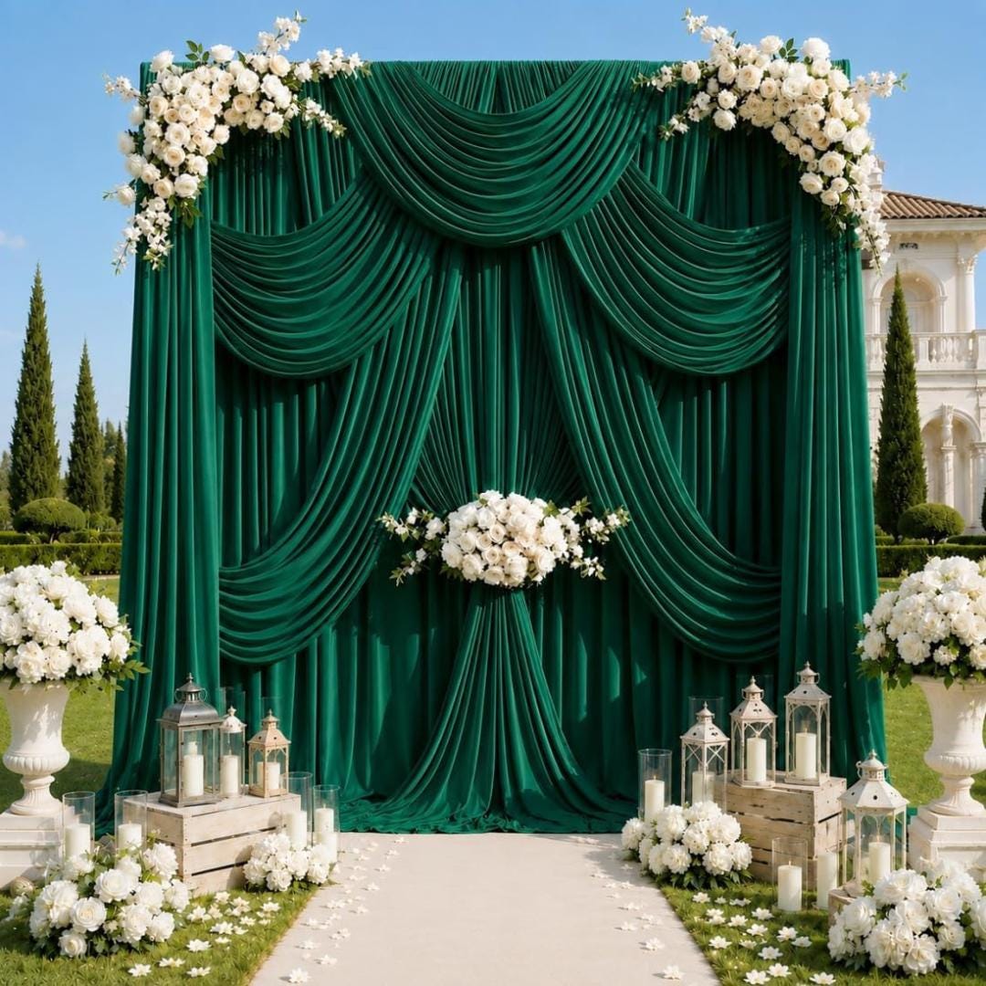50Ft x 12Ft - HUNTER - Wrinkle Free Backdrop Curtains for Parties  - 10 Panels 5x12ft Interlock Backdrop for Weddings Birthday Curtains