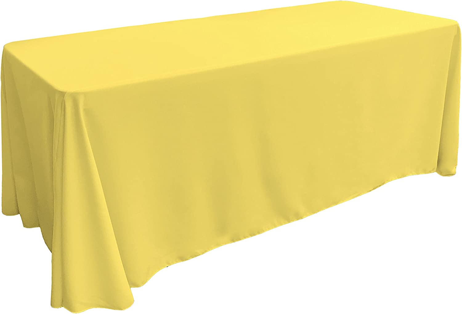 90" - LT YELLOW - Rectangular Polyester Poplin Washable Tablecloth, Stain and Wrinkle Resistant Table Cover Fabric Table Cloth for Dinning, Kitchen, Party