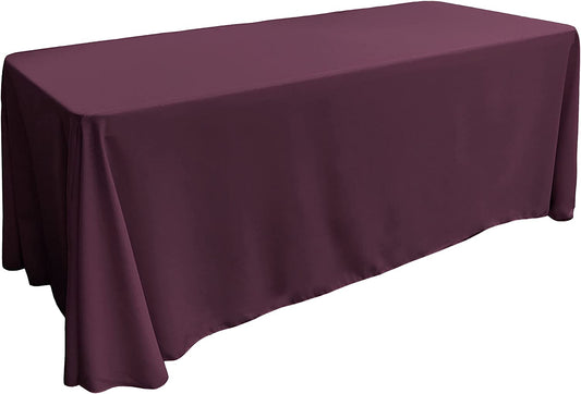 90" - EGGPLANT - Rectangular Polyester Poplin Washable Tablecloth, Stain and Wrinkle Resistant Table Cover Fabric Table Cloth for Dinning, Kitchen, Party