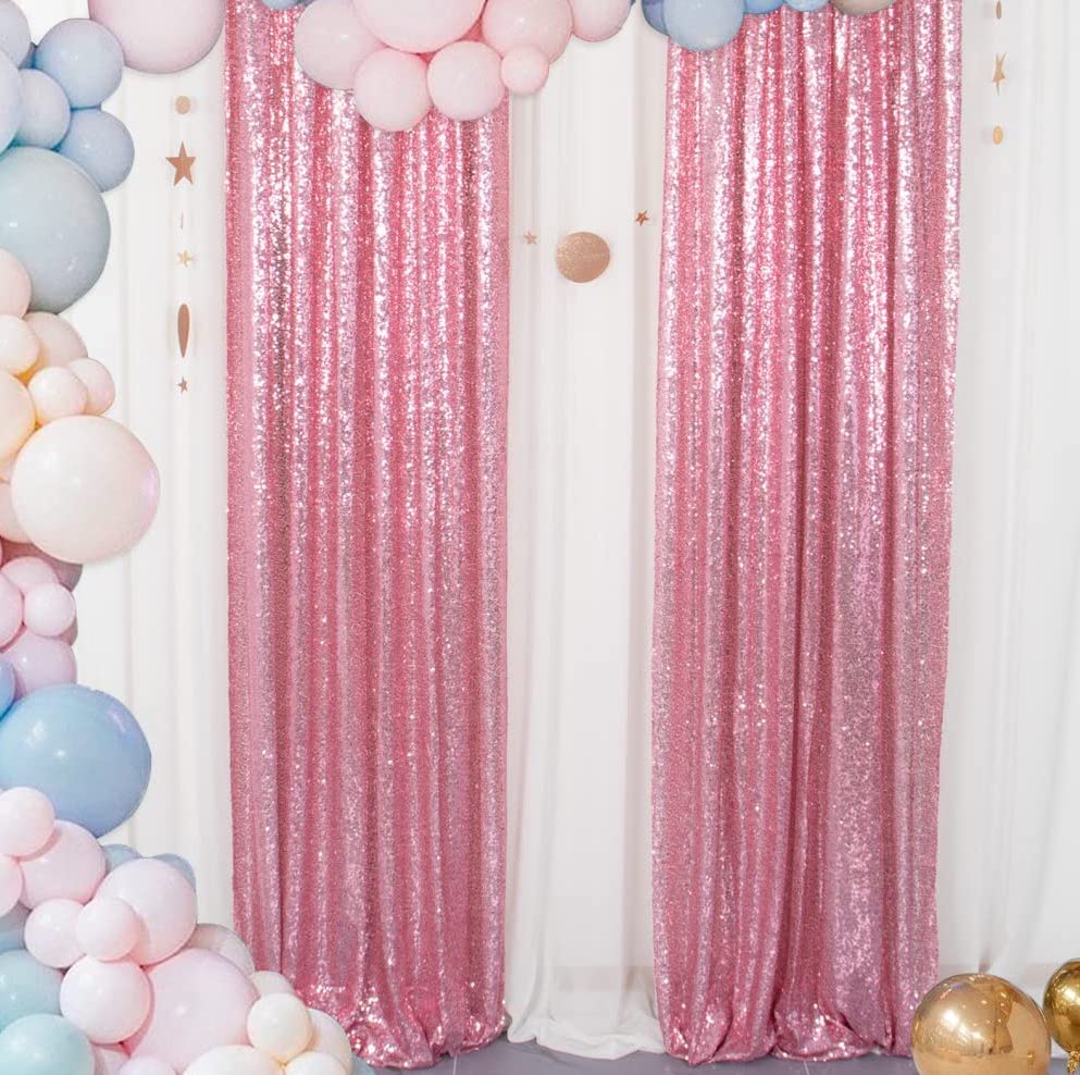 PINK - Sequin Curtains 2 Panels - Baby Shower Backdrop Glitter Backdrop Sequin Backdrop for Wedding