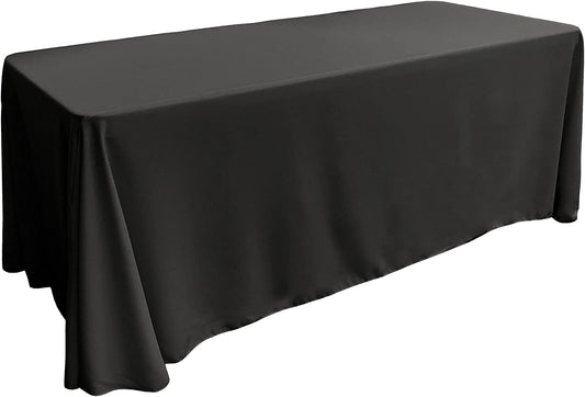 90" - BLACK - Rectangular Polyester Poplin Washable Tablecloth, Stain and Wrinkle Resistant Table Cover Fabric Table Cloth for Dinning, Kitchen, Party