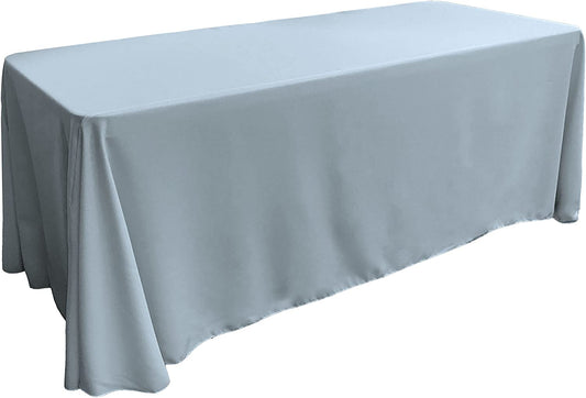 90" - LT BLUE - Rectangular Polyester Poplin Washable Tablecloth, Stain and Wrinkle Resistant Table Cover Fabric Table Cloth for Dinning, Kitchen, Party