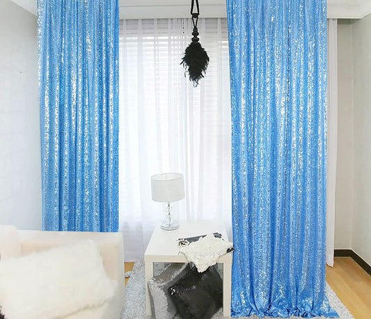 BLUE - Sequin Curtains 2 Panels - Baby Shower Backdrop Glitter Backdrop Sequin Backdrop for Wedding