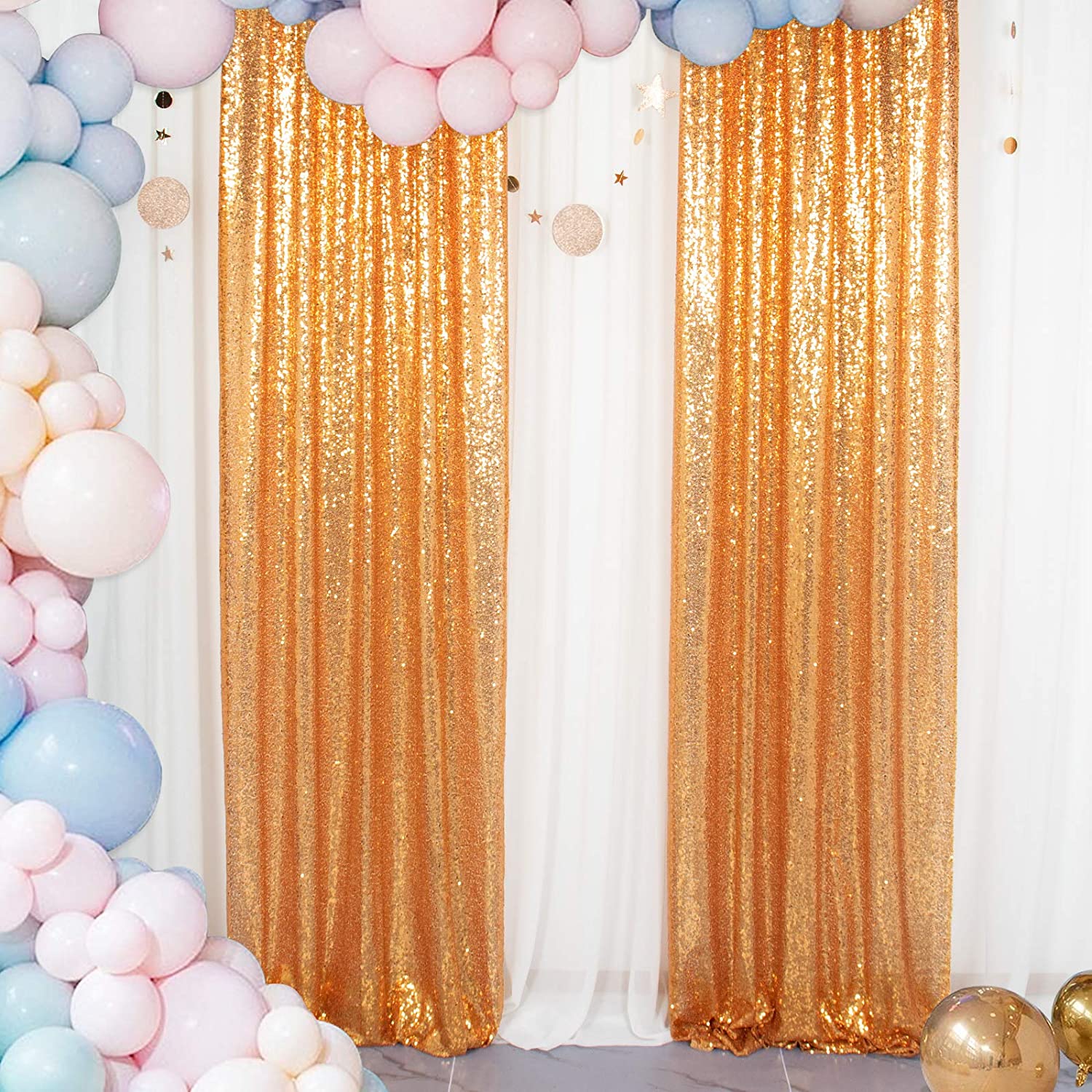 GOLD - Sequin Curtains 2 Panels - Baby Shower Backdrop Glitter Backdrop Sequin Backdrop for Wedding