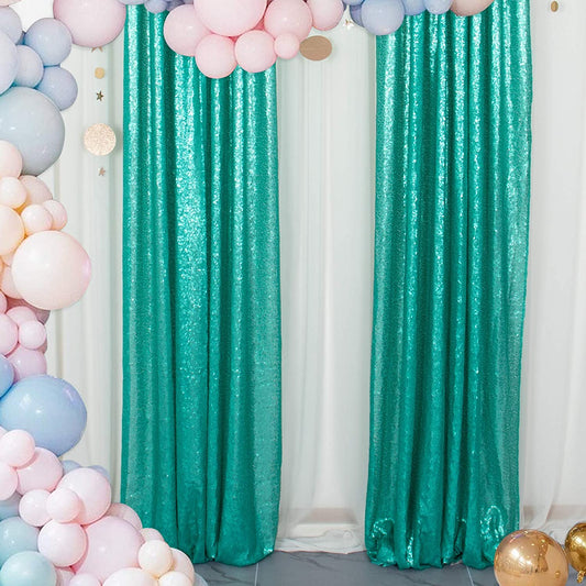 TEAL - Sequin Curtains 2 Panels - Baby Shower Backdrop Glitter Backdrop Sequin Backdrop for Wedding