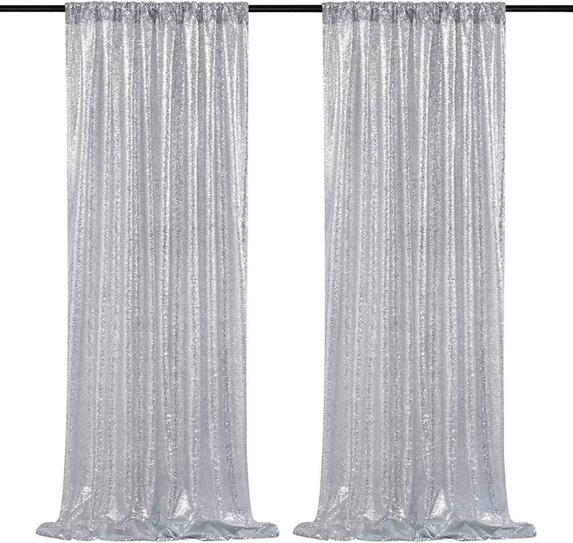 Sequin Backdrop 2 Panels 4FTx9FT Christmas Party Backdrop Curtains Glitter Photo Background for Wedding Baby Shower Stage Decorations