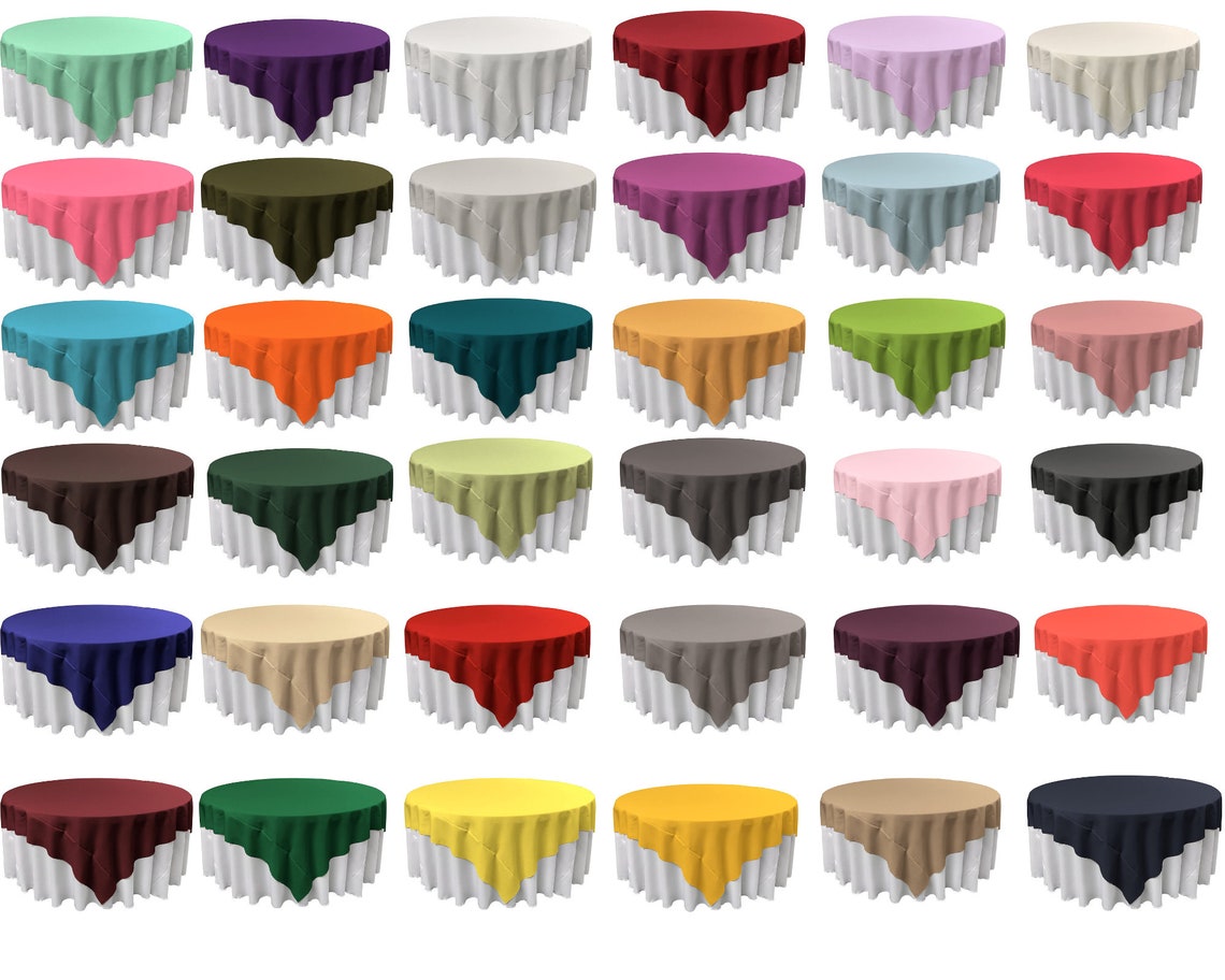 60" X 60" - Overlay Polyester Poplin Washable Square Tablecloth, Stain and Wrinkle Resistant Table Cover Dinning, Kitchen, Party, Holiday