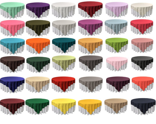 60" X 60" - Overlay Polyester Poplin Washable Square Tablecloth, Stain and Wrinkle Resistant Table Cover Dinning, Kitchen, Party, Holiday