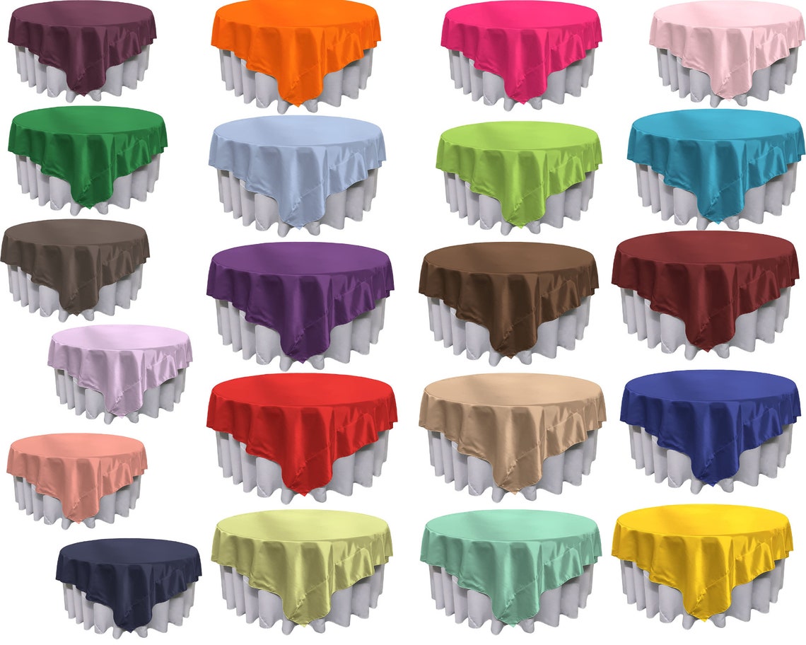 90" X 90" -Overlay Bridal Satin Fabric Washable Square Tablecloth, Stain and Wrinkle Resistant Table Cover Dinning, Kitchen, Party, Holiday